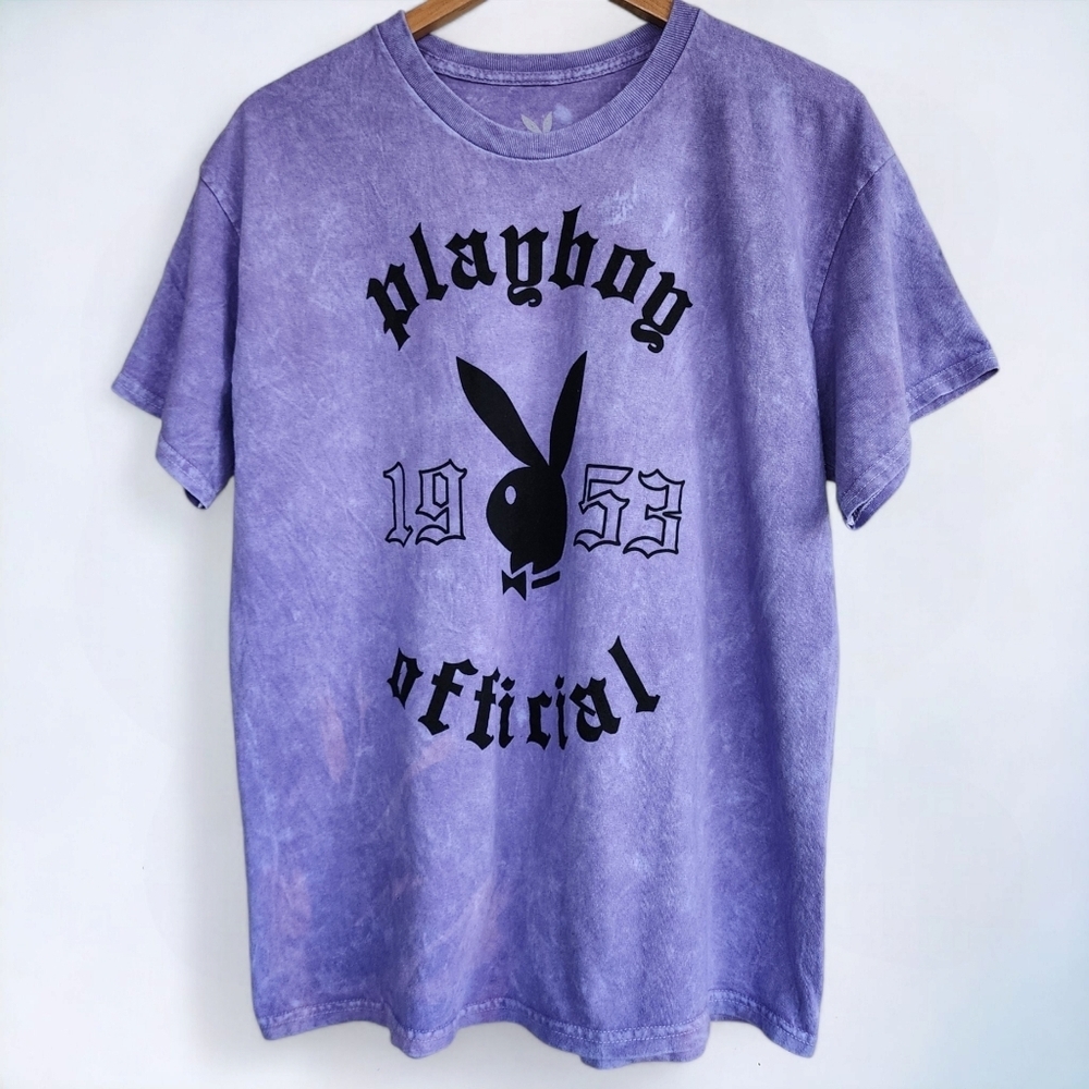 Playboy | Mineral Washed & Bleached Purple Tee Bunny Large Mens Large L Slim Fit